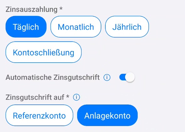 Einstellung der automatischen Zinsgutschrift in SNIZ