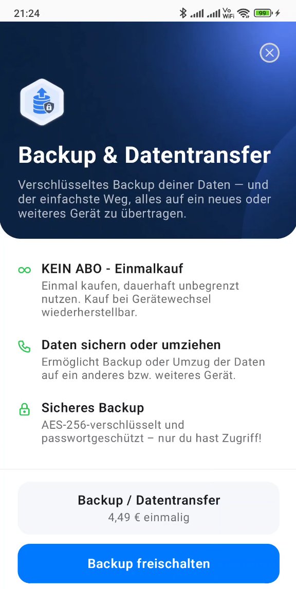 Backup & Datentransfer in SNIZ freischalten